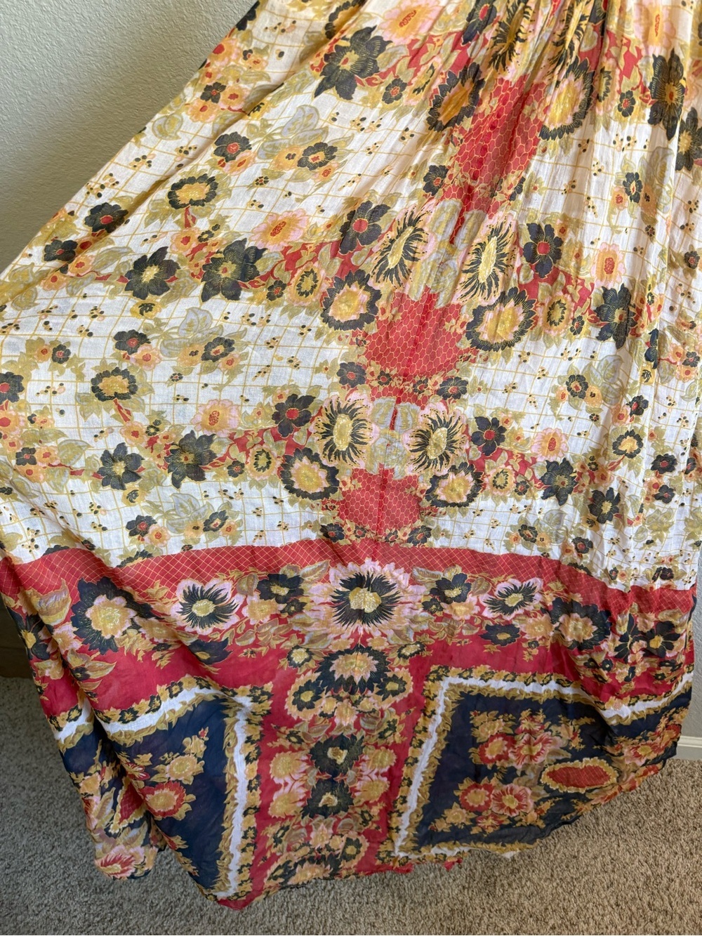 Mes Demoiselles Paris Maxi Dress Floral Boho Patchwork 100% Cotton Flowy Size 38 - Picture 2 of 6